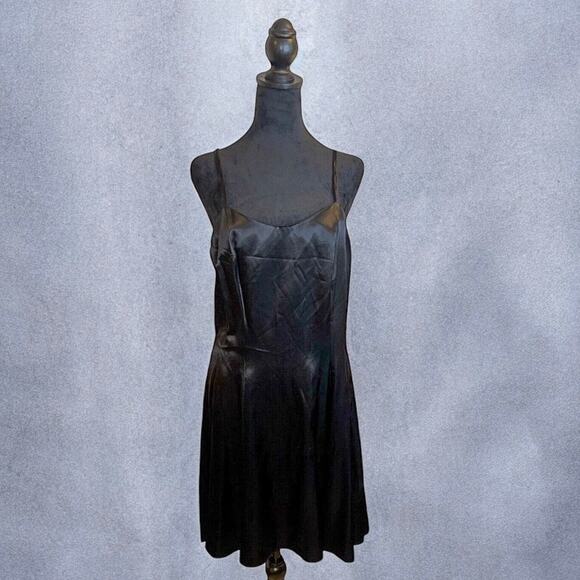 Vintage 90s Maurices Black Satin Party Slip Dress Size 13 - Picture 2 of 7